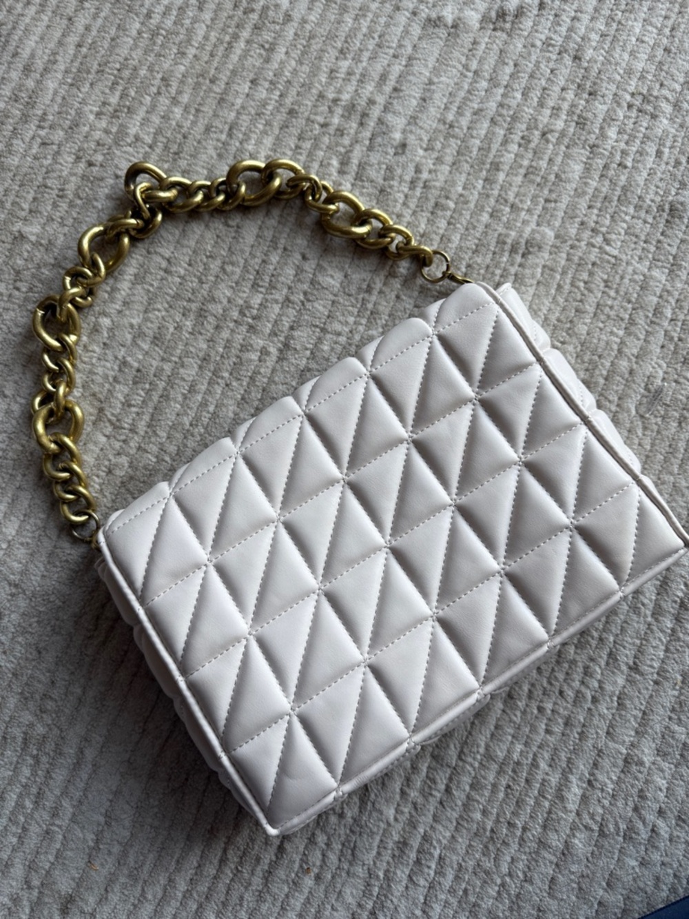 Zara Quilted Chain-Handle Women’s Shoulder Bag in Light Cream